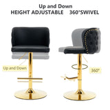 2x Faux Leather Golden Base Swivel Bar Stools- Black V226-SW1928BK