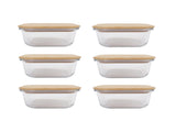 6 Pcs Medium Bamboo Food Containers Clear Glass with Bamboo Lids V915-MB0080X6