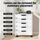 Artiss 5-Drawer Filing Cabinet Mobile Rolling Storage Cabinet Chest of Drawers Stand White FURNI-B-CAB-5T-WH