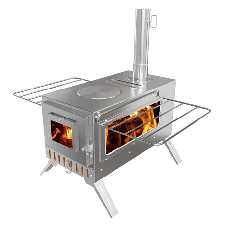 Stainless Steel Wood Burning Stove 1 Burner Camping BBQ with Chimney V178-66978