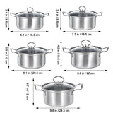 5-Piece Large Stainless Steel Stockpot Set with Glass Lids for Cooking and Kitchen Use V1369-AZ3-W-18739