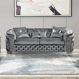 3 Seater Sofa Grey Velvet Fabric Solid Wood construction Silver Stainless Steel Trim V43-SOF-DUK3SGR-S