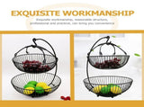 Black Double-Layer Wire Fruit Basket for Kitchen Countertop Storage with Detachable Design V1370-AZ4-16378