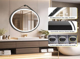 Round 700mm LED Bathroom Mirror with Leather Strap - Anti-Fog Dimmable Backlit Vanity Mirror - Wall V767-XMR-Y18-967-AU