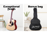 Alpha 41 Inch Acoustic Guitar Wooden Body Steel String Dreadnought Wood GUITAR-D-41-NAT