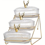 Fashion Three-Tier Covered Snack and Fruit Tray - Sturdy Metal Frame, Nordic Design, Suitable for V1102-DCLSGP001
