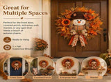 Lighted Scarecrow Fall Wreath for Front Door, Autumn Harvest Sunflower Maple Wreath and Farmhouse V1369-AZ3-W-14992