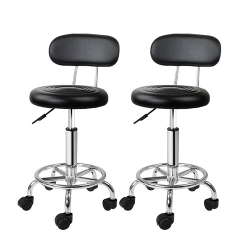 Artiss 2x Salon Stool Swivel Chair Backrest Black SALON-B-4128-BKX2