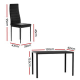 Artiss Dining Chairs and Table Dining Set 6 Chair Set Of 7 Black DINING-B-M-T120-BK-ABC