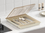 Flatware Storage Tray with Lid,11x13Inch Kitchen Drawer Organizer Tray with 5 Compartments,Storage V1366-AZ2-W-26536