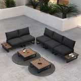 Modern Outdoor 7 Piece Lounge Set with Slatted Polywood Design Tables V264-OTF-535A-BLK-7PC