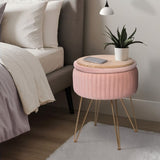 Side Table Storage Ottoman - Velvet Padded Stool Vanity Footstool REMY PINK V274-FT-BL-250106-PK