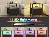 Black and Brown Nightstand with LED Light, Charging Station, and Storage - 60x40cm V178-59300