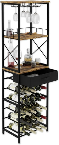 CARLA HOME Freestanding Wine Rack for 20 Bottles with Wood Countertop and Sturdy Metal Frame V178-36134