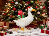 Large Porch Goose Statue 7.6Inch, Resin Front Porch Goose with Christmas Hat & Gift Xmas Decor, V1370-AZ4-10704