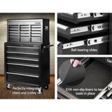 Giantz 14 Drawer Tool Box Cabinet Chest Mechanic Garage Storage Trolley Black TB-14DR-CH-RO-BK