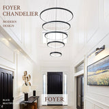 BAMDECOR A18801 Modern LED Chandelier, Dimmable Pendant Light with Remote Control Rings Round V255-BAM-18801/5-BLK