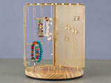 3 in 1 Jewelry Stand Display Multi Tiers Wooden Swivel Base Jewelry Display Holder for Necklace Gold V1294-YM0715-220531XY01
