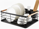 CARLA HOME Dish Drying Rack with Wooden Handles, Removable Cutlery Holder & Drainboard for Kitchen V178-36324