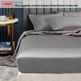 Ramesses 1500TC Elite Egyptian Cotton Sateen Fitted Sheet Combo Set Grey Single V442-KIT-FITTEDSS-1500TCEGYPTIANC-GREY-SB