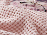 Cotton Waffle Blanket - Pink Textured Throw 110x160cm for Sofa, Office and Travel Use V888-ELOSUNG54959-4