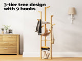 Artiss 2X Clothes Rack Airer Coat Stand 9 Hooks Bamboo HANGER-D-01-3T-NTX2