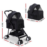 i.Pet Pet Stroller Dog Pram Cat Carrier Travel Large Pushchair Foldable 4 Wheels Black PET-STROLLER-4WL-M-BK