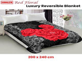 800GSM Luxury Reversible Mink Blanket Red Floral Queen 200 x 240 cm V442-ABR-BLANKET-800GSM22FLORAL-RED-QS