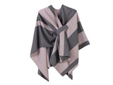 Sweet Style Knitted Shawl, Thin Vertical Striped Trim Accent, Soft Grey Pink V1221-XM-LB2149-ZS57