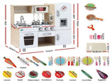 Keezi Kids Wooden Pretend Kitchen Playset with 29pc Cutting Food Set PLAY-WOOD-CLOCK-3IN1