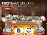 Christabelle 2.74m Christmas Garland Snow Frosted Colonial Tree Decoration Ornament White Green 112_NATFC103