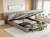Artiss Queen Size Upholstered Gas Lift Bed Frame with Foldable Bench PVC Leather Platform Bed with BFRAME-G-FORD-Q-GY-ABCD