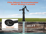 Well Hand Pitcher Pump, 20 ft Max Lift, Antique Cast Iron Manual Hand Water Pump with Heightening V952-SDYSBBTDZZTHXQJRK001V0