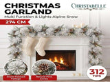 Christabelle 2.74m Alpine Snow Christmas Garland Pre Lit Multi Function LED Timer Flocked Pine 112_WFLAS274