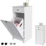 White Bathroom Cabinet with Laundry Basket and Drawer V178-85024