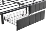 Double Bed Frame with 2 Storage Drawers and LED Lights Headboard, Upholstered Bed Frame with V1127-AU-2452DB-GRY