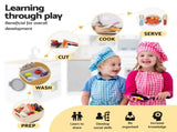 Keezi Kids Wooden Kitchen Playset 2-piece Pretend Toy Kitchen 29pc Food Set PLAY-WOOD-COMBINATION-3IN1