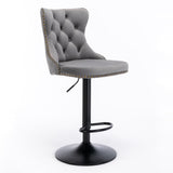 4x Height Adjustable Swivel Bar Stool Velvet Nailhead Barstool with Footrest V226-SW1812GY-2