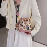 Women'S Bucket Bag Bear Print Handbag Trendy Handbag British Style Bag - Brown - Size 11-14-19 V1347-127-33686-BRN-11-14-19