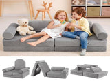 Keezi 12PCS Modular Kids Sofa Play Couch Foam Set with Removable Washable Cover Grey Playroom KID-SOFA-COMP-GY