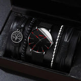 men's bracelet watch set, single calendar watch, fake three eye watch, canvas quartz watch, PU V1347-937-91694-BLK-5