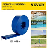 VEVOR Discharge Hose, 51 mm x 32 m, PVC Fabric Lay Flat Hose, Heavy Duty Backwash Drain Hose with V952-YCFCXRGJ2X100NWQEV0