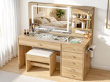 Artiss Dressing Table LED Vanity Desk Set Stool Wood FURNI-L-DRESS07-WD-AB