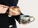 Vintage Kiln-Transmutation Ceramic Mug, Spiral Silhouette Jute Heat-Resistant Handle, Handcrafted V1232-SBLHLHZ-001
