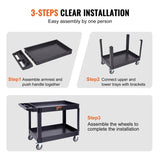 Utility Service Cart, 2 Shelf 550LBS Heavy Duty Plastic Rolling Utility Cart with 360&deg Swivel Wheels V952-DXSLSYTCDXCD2ZRGNV0