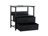 Artiss Bedside Table LED Nightstand Charging Station 2 Drawers Foldable Black FURNI-N-BS04-LED-BK