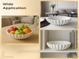 Ruffle Decorative Bowl Large, Resin Sculpture with Flowing Ruffle Design, Marble Texture, White V1370-AZ4-16717