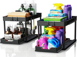 CARLA HOME 2 Pack Under Sink Organizer with Pull-Out Basket and Hooks for Bathroom & Kitchen LSB-36318