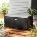 Gardeon Outdoor Storage Bench Box Wicker Garden Sheds Tools Cushion Patio Furniture Black ODF-OSB-RAT-BK