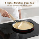 Nonstick Crepe Pan with Wooden Spreader Tool, 8 in Aluminum Alloy Pancake and Dosa Flat Skillet, V1369-AZ3-W-08712